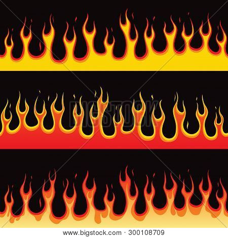 Seamless Horizontal Fire Flame On Dark Background