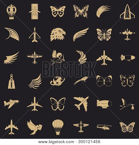 Aerospace Icons Set. Simple Style Of 36 Aerospace Vector Icons For Web For Any Design