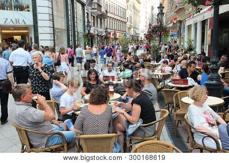 Budapest, Hungary - June 19, 2014: People Visit Vaci Street In Budapest. 3.3 Million People Live In 