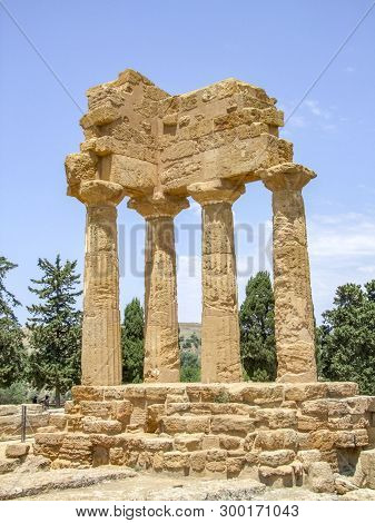 Temple Of The Dioscuri Near A City Named Agrigento Located In Sicily, Italy