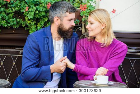 Casual Meet Acquaintance Public Place. Romantic Couple. Normal Way To Meet And Connect With Other Si