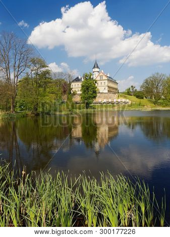 Castle in the town of Radun in the Czech Republic. The palace is surrounded by a park with a beautiful palm house.