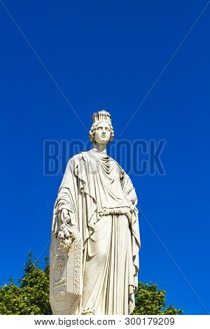 Detail Of Pradier Fountain At Esplanade Charles-de-gaulle In Nimes, France