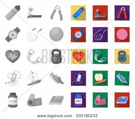 Gym And Training Mono, Flat Icons In Set Collection For Design. Gym And Equipment Vector Symbol Stoc