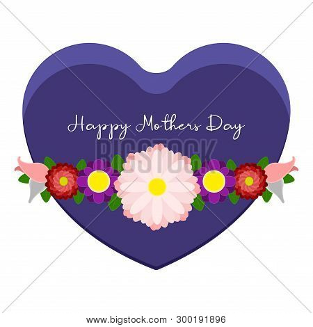 Greeting Card For Mother Day With A Heart And Florar Ornament - Vector