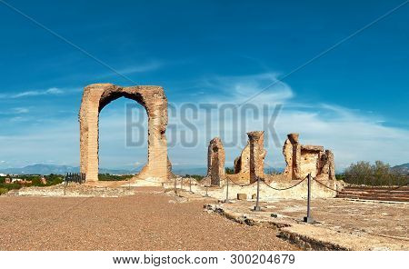Ruins Of Villa Dei Quintili. Roman Landscape Upon Appia Way, Rome, Italy, Panoramic Image