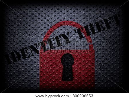 Red Lock With Identity Theft Text On Textured Background