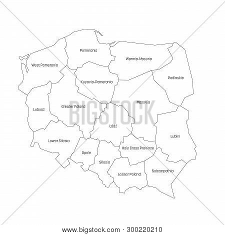 Voivodeships Of Poland. Map Of Regional Country Administrative Divisions. Colorful Vector Illustrati