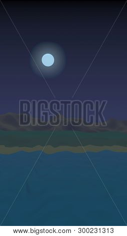 Starry Moonless Sky. Ocean Shore Line With Waves On A Beach. Island Beach Paradise With Waves. Vacat