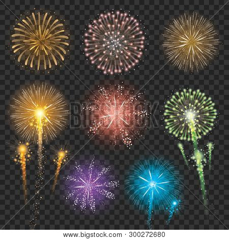 Set Of Firework Illustrations On Transparent Background