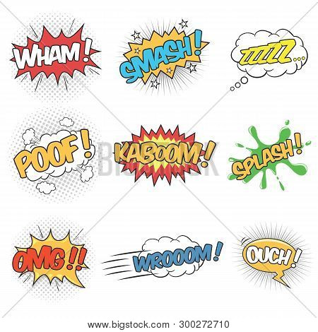 Set Of Nine Wording Sound Effects For Comic Speech Bubble