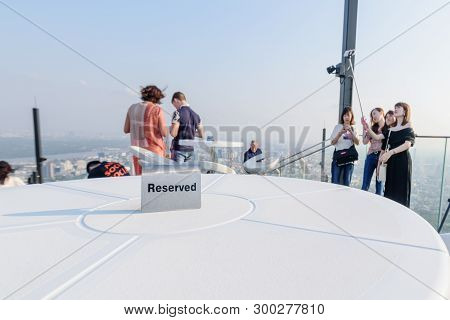 Bangkok , Thailand - 25 Feb, 2019 : Reserved Label Table At Rooftop View Of Kingpower Mahanakhon Hig