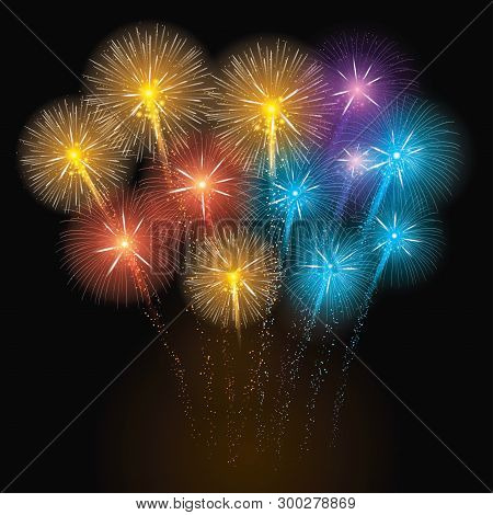 Illustration Of Colorful Fireworks On Dark Background