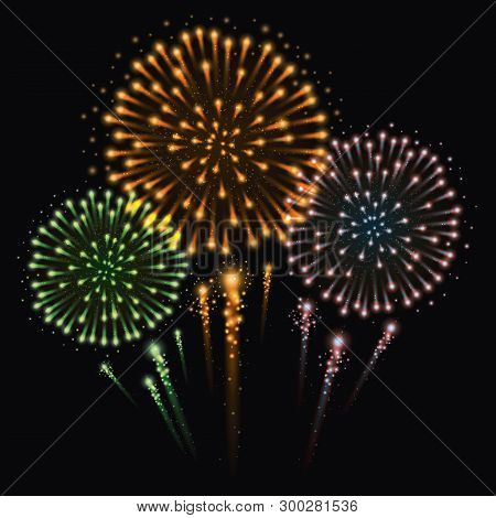 Illustration Of Fireworks Celebration On Dark Background