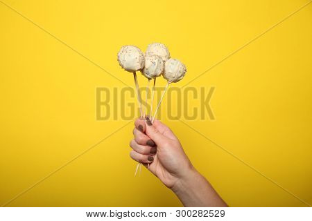 Cake Pop Candy, Sweet Dessert On Stick.