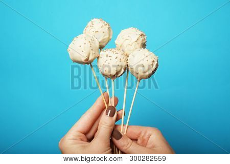 Pop Cake Background, Sweet White Chocolate Candy.