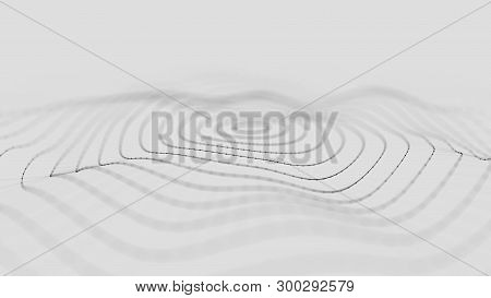Wave 3D. Wave Of Particles. 3D Glowing Abstract Digital Particles Background. Data Technology Illust