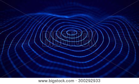 Wave 3D. Wave Of Particles. 3D Glowing Abstract Digital Particles Background. Data Technology Illust