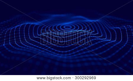 Wave 3D. Wave Of Particles. 3D Glowing Abstract Digital Particles Background. Data Technology Illust