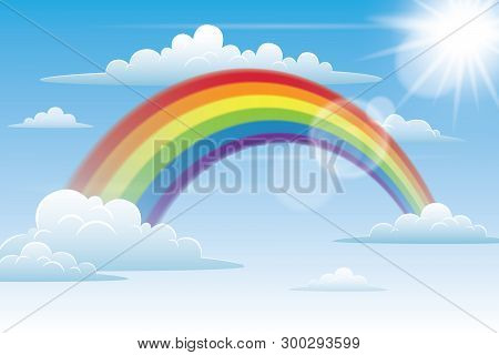 Illustration Of Rainbow In The Sky With Clouds