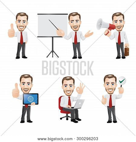 Set Of Businessman Character In 6 Different Poses
