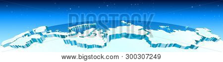 The Arctic, The North Pole On The Map, The Glaciers And The Regions Of The Arctic North On The Globe