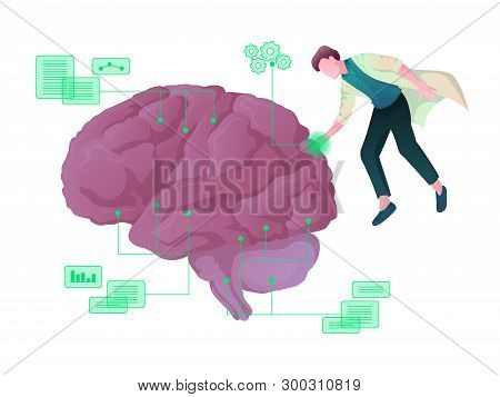 Young Male Scientist Exploring Artificial Intelligence, Big Data, Cyber Mind, Machine Learning, Digi