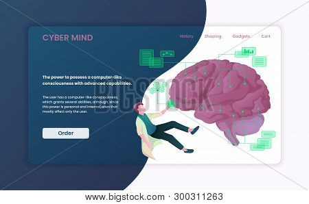 First Screen, On Which Young Male Scientist Exploring Artificial Intelligence, Big Data, Cyber Mind,