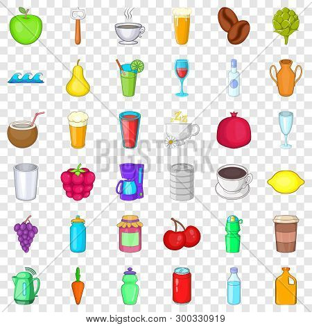Hot Drink Icons Set. Cartoon Style Of 36 Hot Drink Vector Icons For Web For Any Design