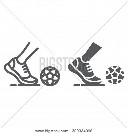 Kickball Line And Glyph Icon, Football And Play, Foot With Ball Sign, Vector Graphics, A Linear Patt