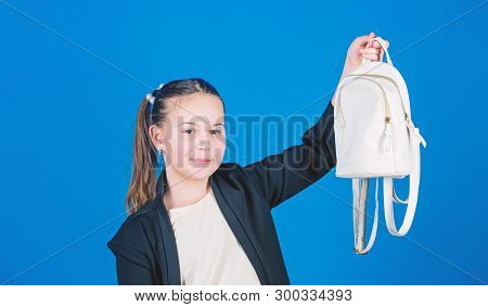 Pleasant Shopping. Adorable Girl With Small Bag. Small Girl With Shopping Bag. Girl Child Enjoy Shop