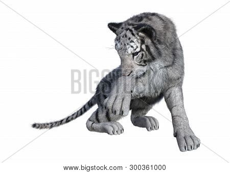 3D Rendering White Tiger On White