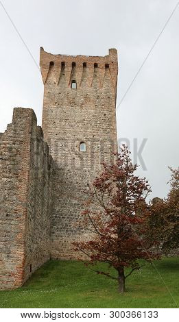 Este, Pd, Italy - April 29, 2019: Tower Of The Medieval Castle In The Veneto Region