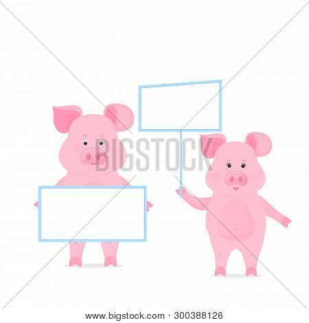 Pig Hold A Blank Sign, Clean Poster, Empty Poster, Banner. Funny Piggy.