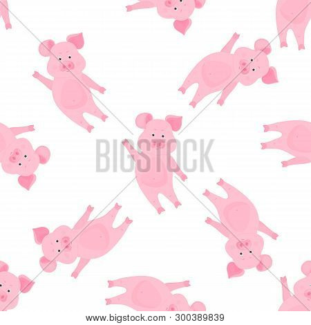 Cute Pig Cartoon Characters. Piggy. Funny Animal Seamless Pattern