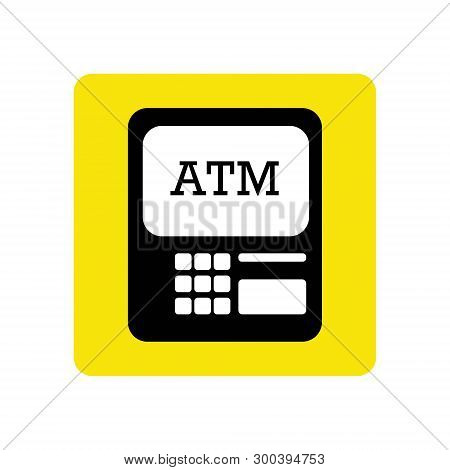 Atm Icon Drawing By Illustration. Atm Sign In Yellow Background Drawing By Illustration.atm Board.
