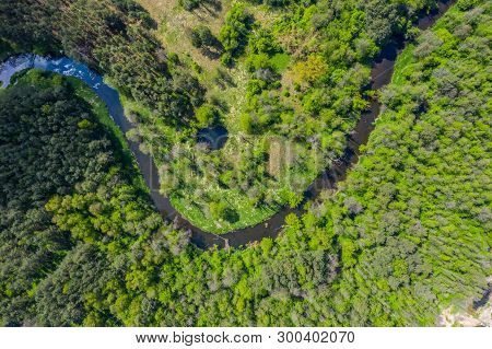 Aerial View Of Nida River In Poland. Natural Bends