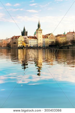 Historical Buildings In Prague From Across Vltava River