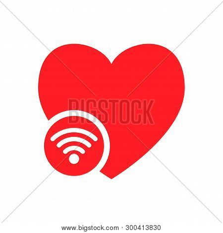 Red Heart Shape With Wifi Network Symbol Love Internet Connection Online Dating Long Distance Relati