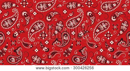 Seamless Pattern Based On Ornament Paisley Bandana Print. Boho Vintage Style Vector Background. Silk