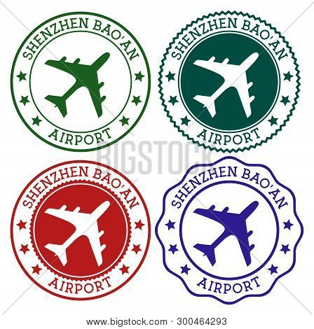 Shenzhen Bao'an Airport. Shenzhen Airport Logo. Stamp In Material Color Palette. Flat Style Vector I