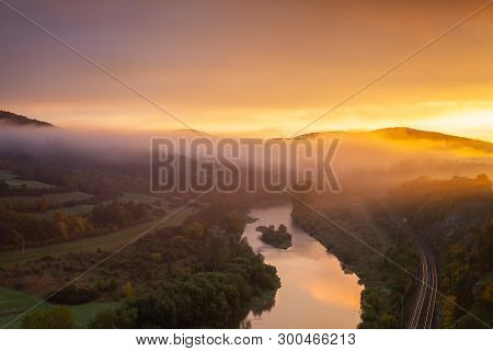 View From The Hill Into The Valley With The Berounka River. Czech Republic. Berounka River, Limeston