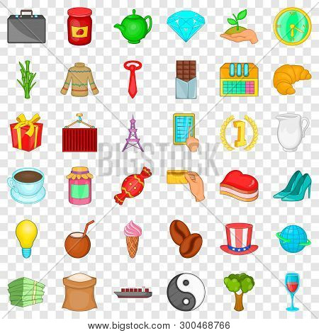 Coffee Icons Set. Cartoon Style Of 36 Coffee Vector Icons For Web For Any Design
