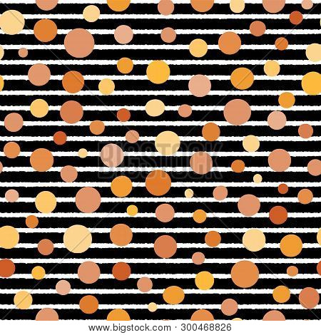 Vector Stripes And Dots Seamless Pattern On Black Background