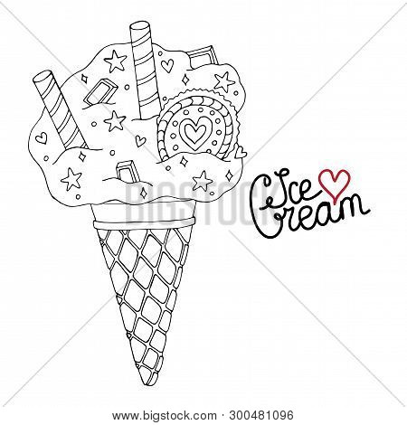 Vector Ice Cream For Coloring Book For Adult And Kids