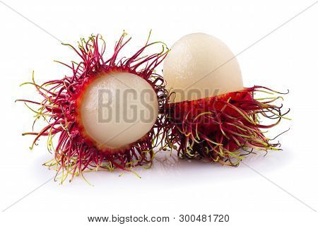 Rambutan Sweet Fruit Isolated Over White Background.