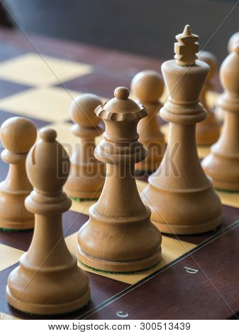 Wood Chess Pieces On Board Game, Sport
