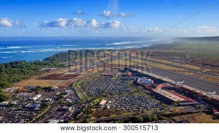 A Nice Aerial Helicopter View Of Ogg Airport On Maui, Hawaii, Usa