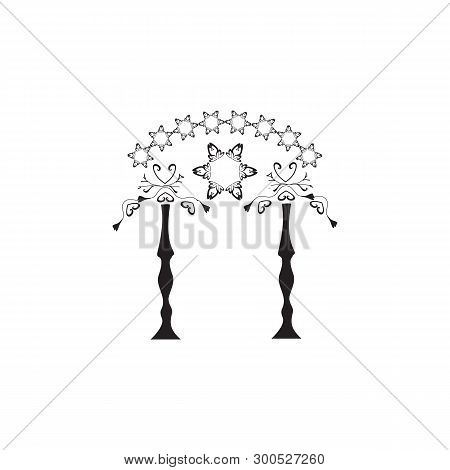 Vintage Graphic Chuppah. Religious Jewish Wedding Canopy For. Vector Illustration On Isolated Backgr