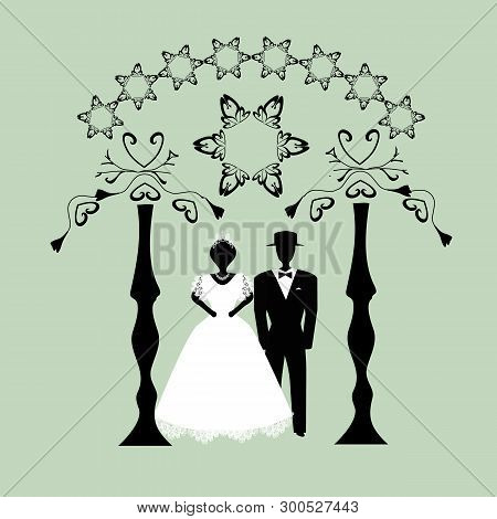 Vintage Graphic Chuppah. Religious Jewish Wedding Canopy For. Bride And Groom. Flat. Vector Illustra